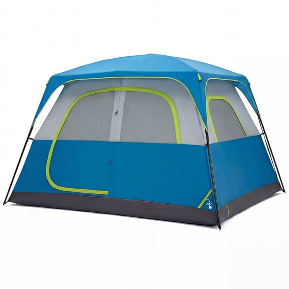 EDX 6 Person Waterproof & Windproof Family Camping Tent with Large Interior, Easy Setup Cabin Tent with Mesh Windows & Skylights, Portable Outdoor Tent for Car Camping, Hiking, Fishing, Blue