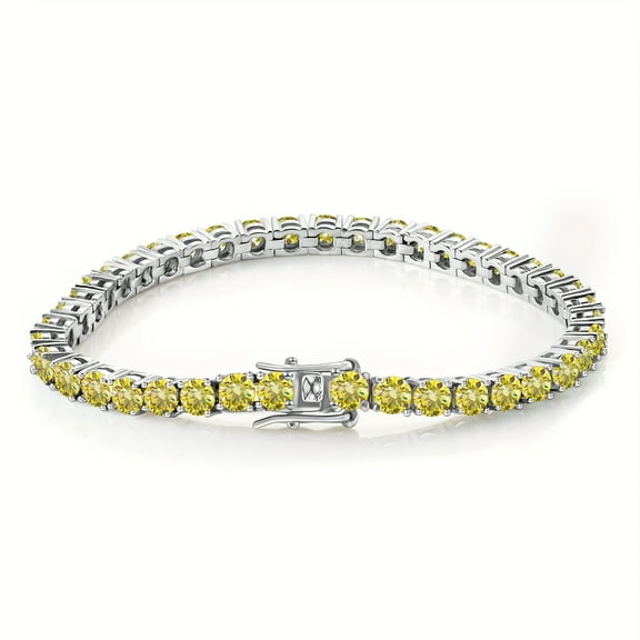 5mm Moissanite Tennis Bracelet Lemon Yellow - Sterling Silver 925, Unisex Style - Dazzling, Timeless & Hypoallergenic for All Occasions