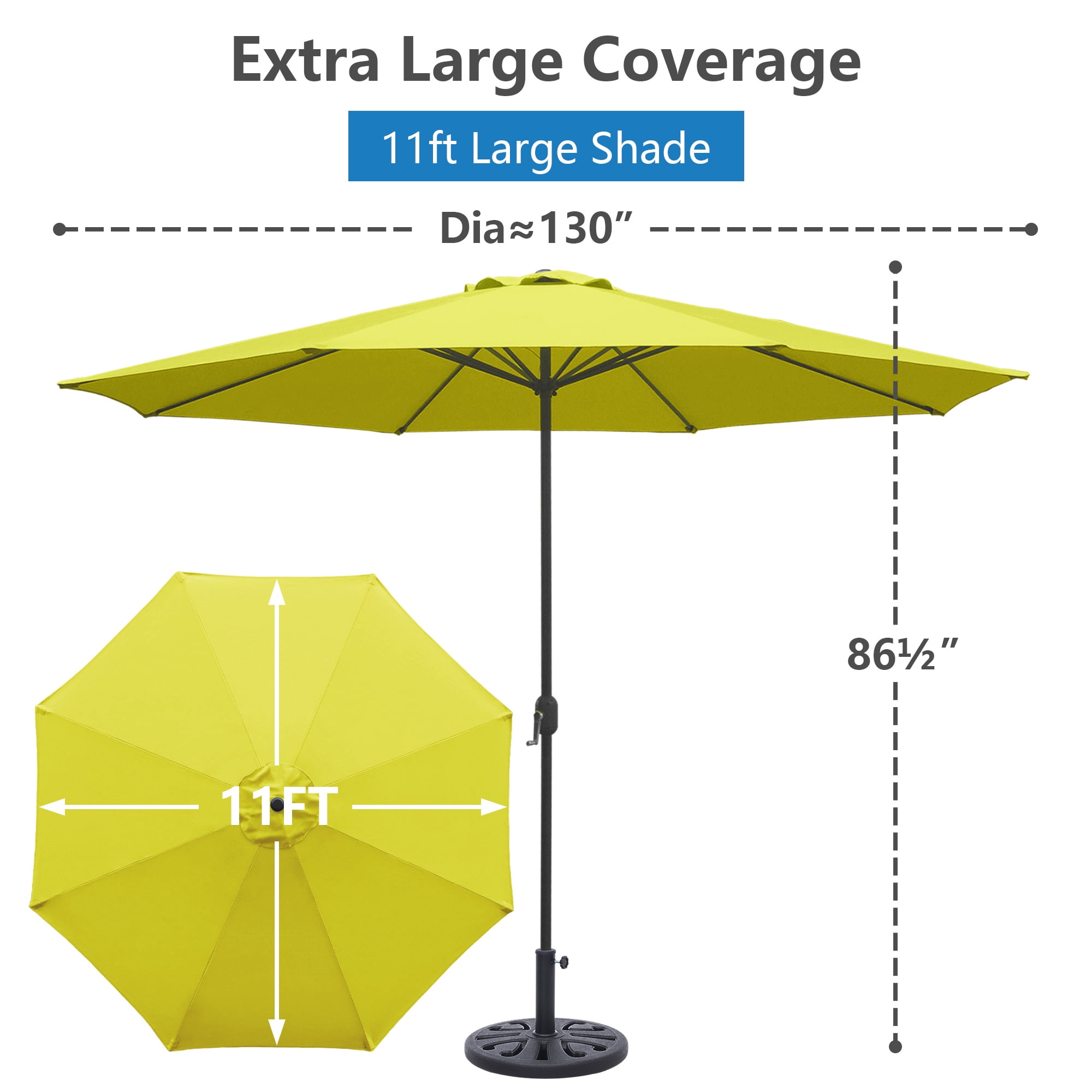 Abble 11FT Outdoor Patio Umbrella with Crank Handle, Market Umbrella with 8 Sturdy Umbrella Ribs, Waterproof for Garden Deck Backyard Pool,   Yellow
