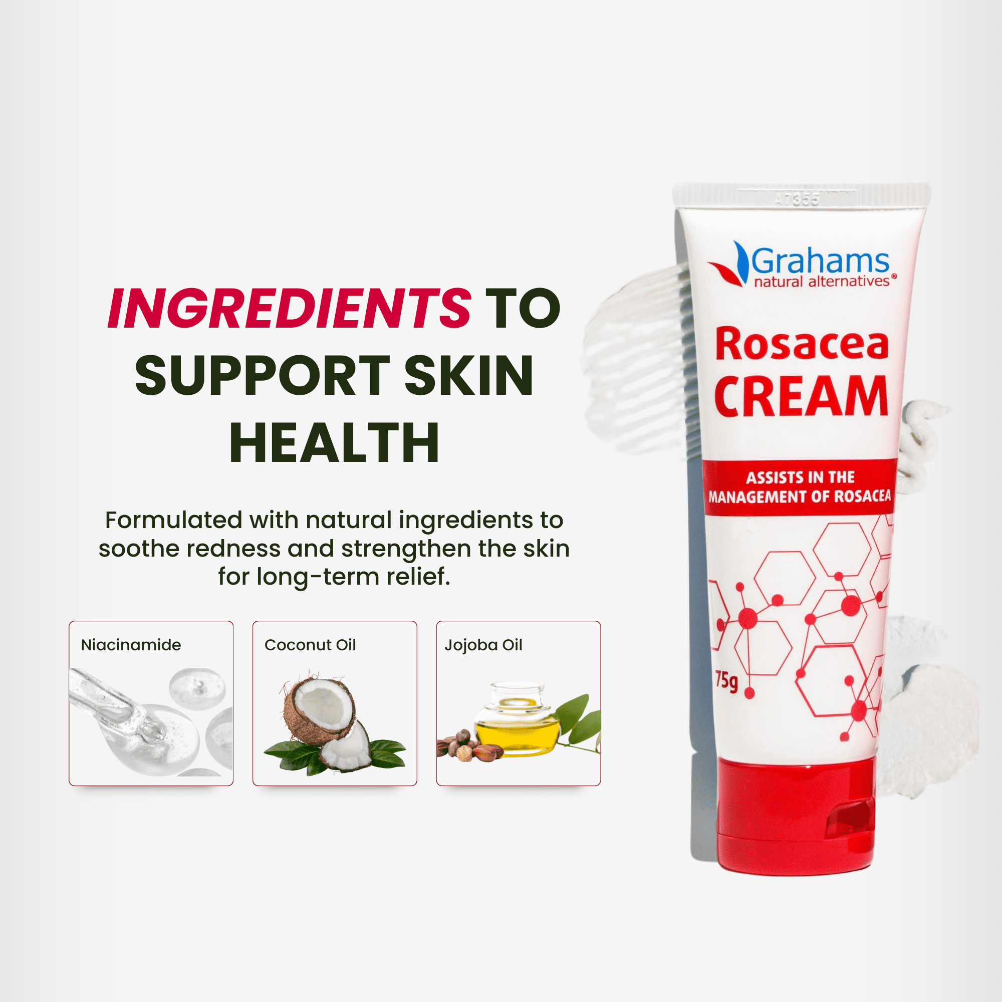 Grahams Natural Rosacea Cream, Natural Anti-Redness Moisturizer (75g Tube)