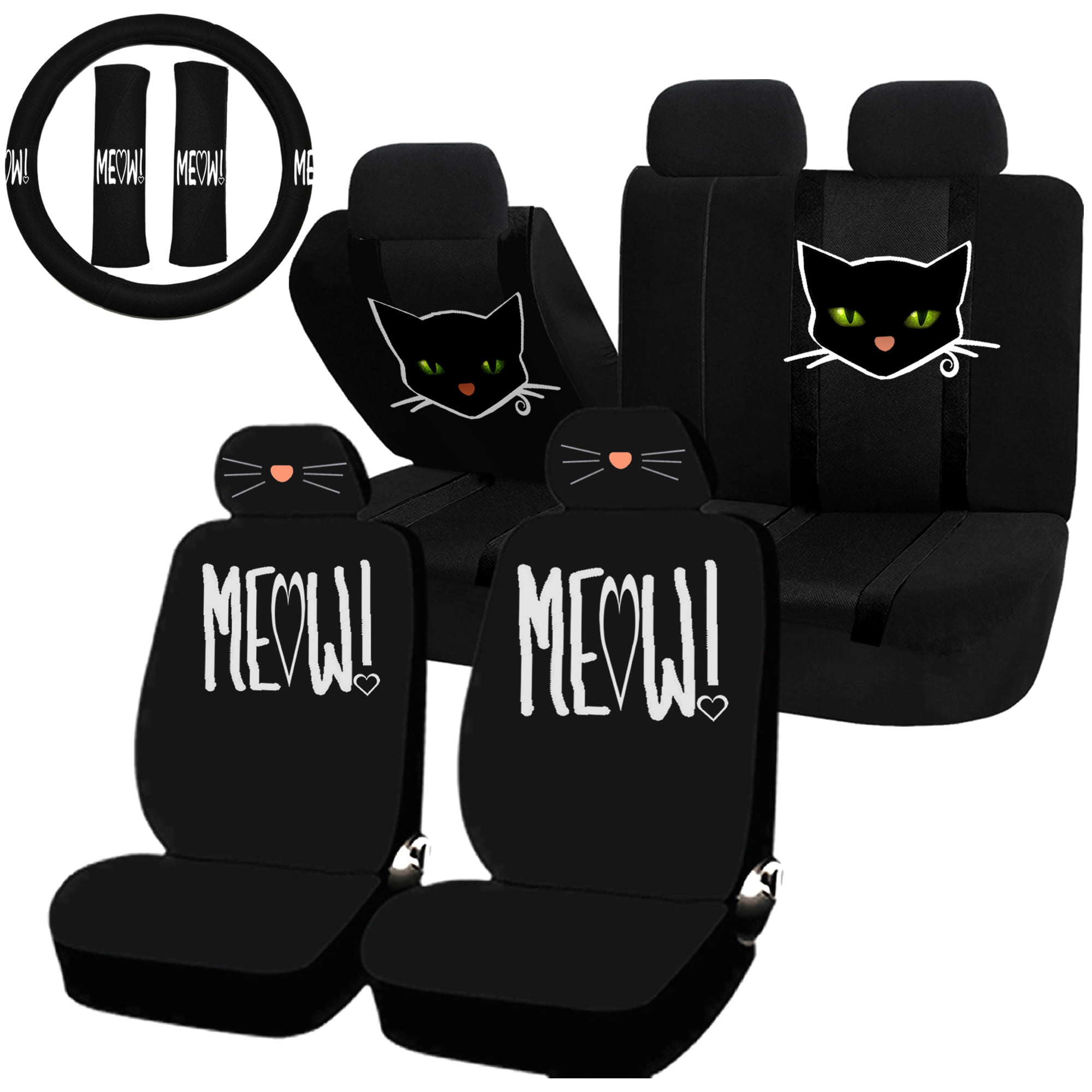 22pc Cat Lover Cute Friendly Pet Girly Meow Seat Covers Steering