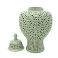 thumbnail image 3 of Red Lantern 25" Carved Temple Jar - Celadon, 3 of 8