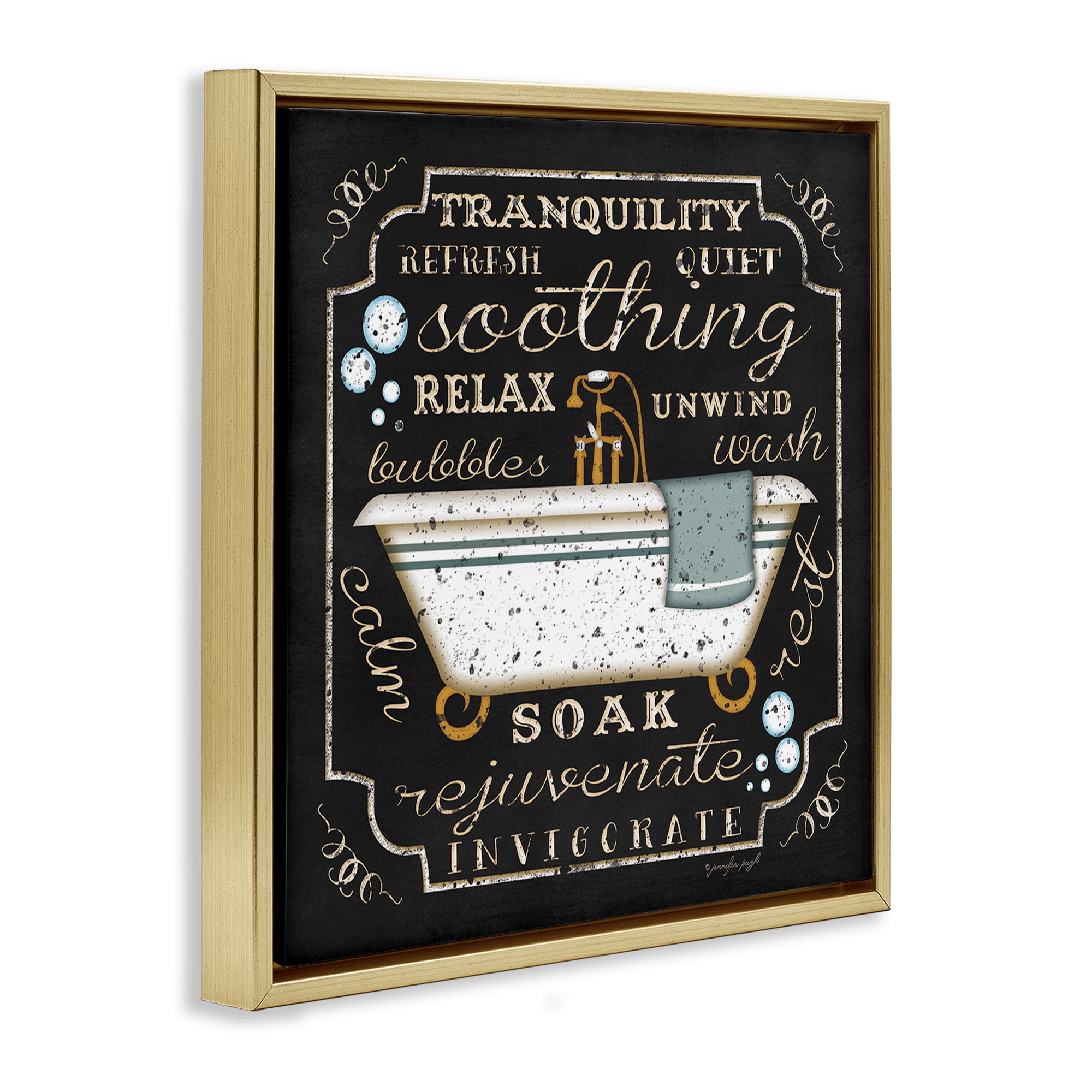 Stupell Industries Country Bathtub with Various Phrases Typography Painting Gold Floater Framed Canvas Art Print Wall Art, 25 x 25