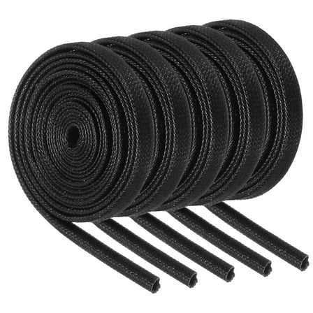 Uxcell 5Pcs Wire Insulation Braid  Fire Sleeve,5.28Ft-1.5mm ID Black, High Temp Silicone Coated Fiberglass Sleeving