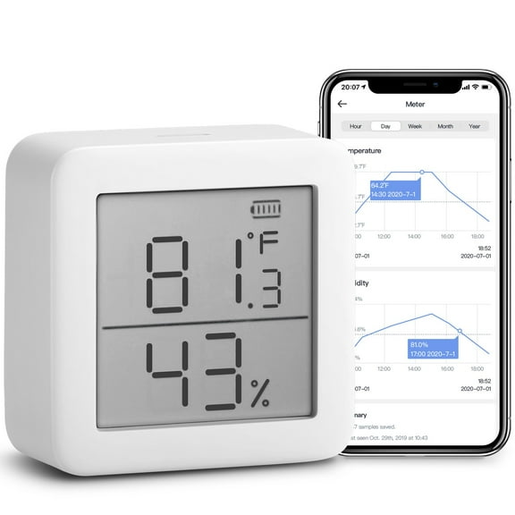 SwitchBot Thermometer & Hygrometer, Smart Bluetooth Temperature Humidity Sensor, 2.1" LCD Display, White