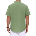 thumbnail image 3 of Men's Henley Shirt Solid Color Stand Collar Short Sleeve Linen Shirt 2XL Olive Green, 3 of 5
