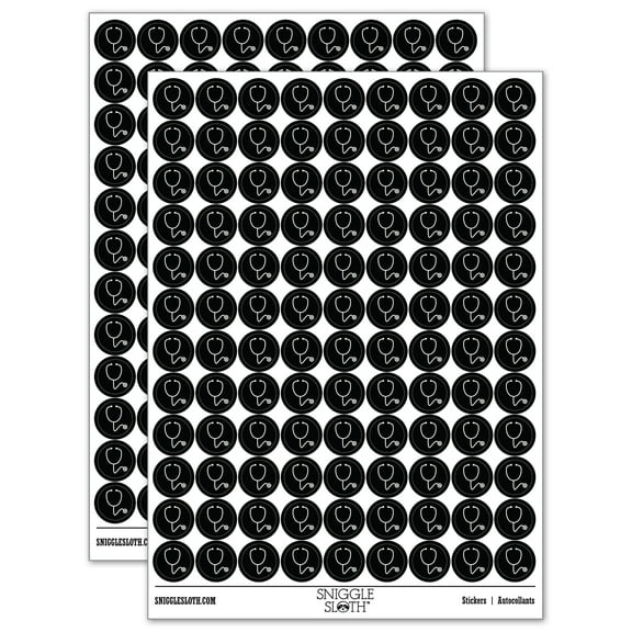Stethoscope Medical Doctor Nurse 200  Round Stickers - Black - Gloss Finish - 0.50" Size