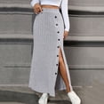 thumbnail image 2 of Npasoilc Skirts for Women Trendy Knitted High Waist Stretchy Button Down Decorated Side Slit Skirt Solid Color Casual Slim- Skirt, 2 of 8