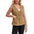 thumbnail image 4 of INSPIRE CHIC Women's Vest Denim V Neck Patch Pockets Button Down Sleeveless Jean Jacket M Light Brown, 4 of 5