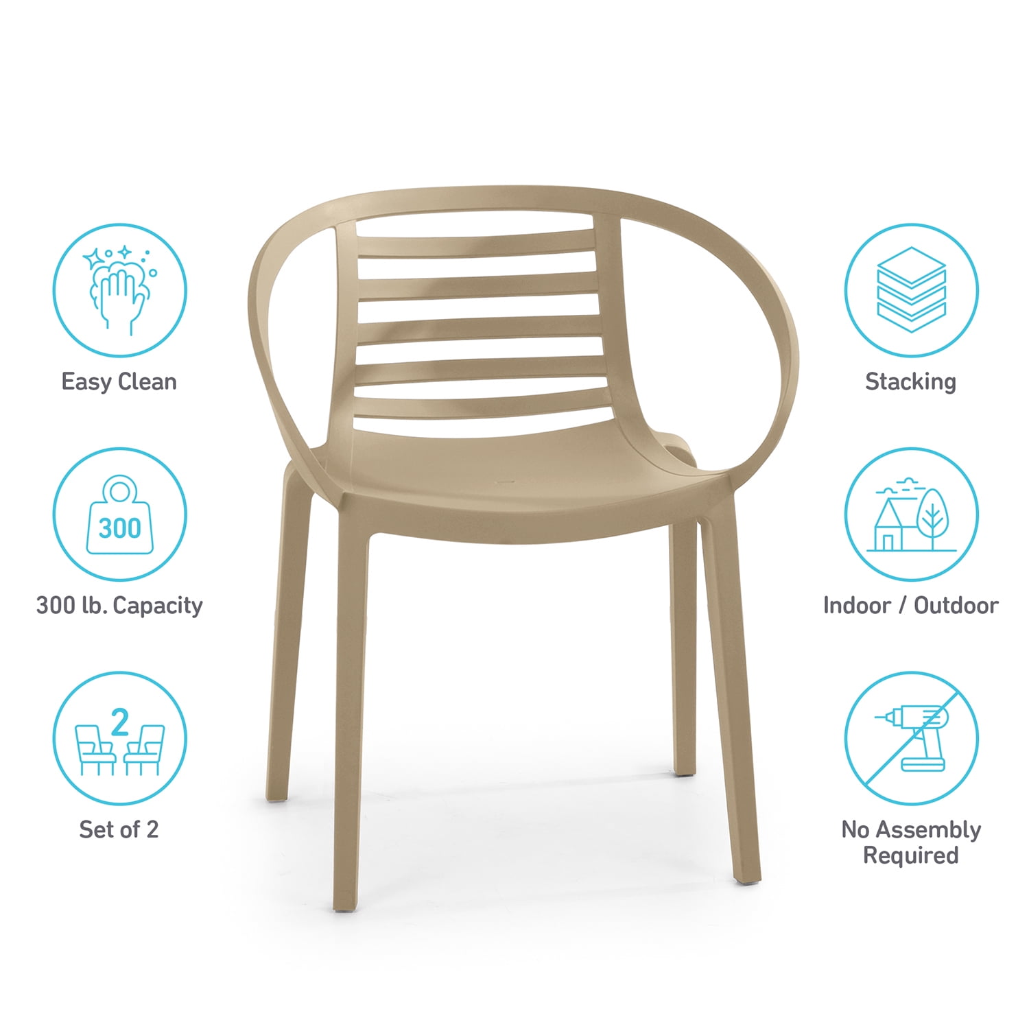 WRGHOME Syracuse Modern Outdoor/Indoor Plastic Resin Stacking Patio Dining Chairs  (Set of 2) - TAUPE