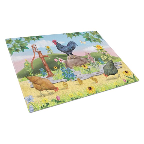 Carolines Treasures PRS4039LCB Rooster And Water Pump Glass Cutting Board Large, 12H x 16W, multicolor