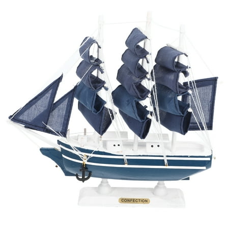 Wooden Sailing Ship Model Nautical for Home Toy Boat Seaside Blue