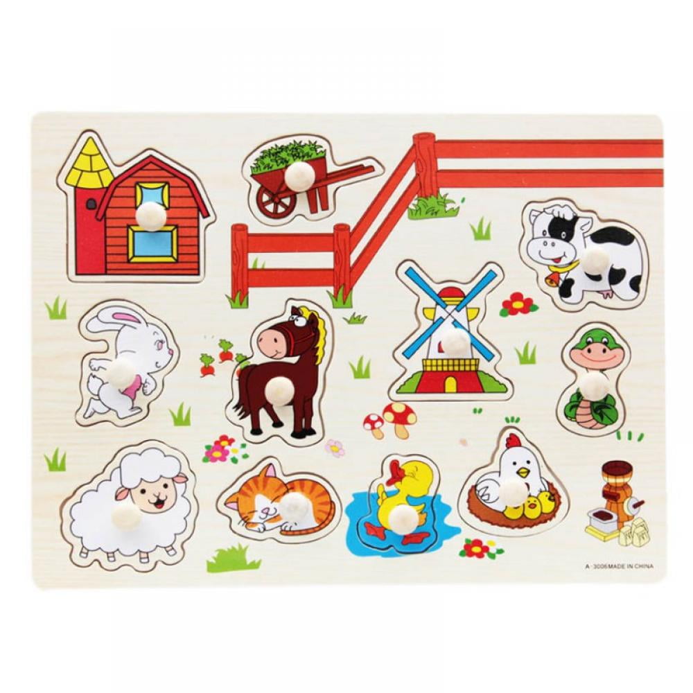 Kids Toy Wooden 3D Puzzle Jigsaw Tangram for Children Baby Cartoon Toys 