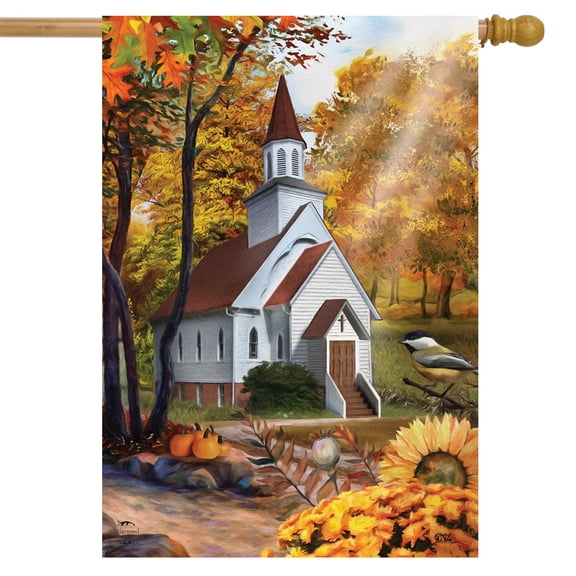 Briarwood Lane Autumn Church Sunset House Flag