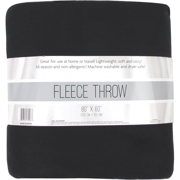 Solid Color 80"L x 60"W Fleece Throw Blanket for Fall, Winter, Spring, Summer, Men, Women, Homeless, Charity Donation Drives in Black