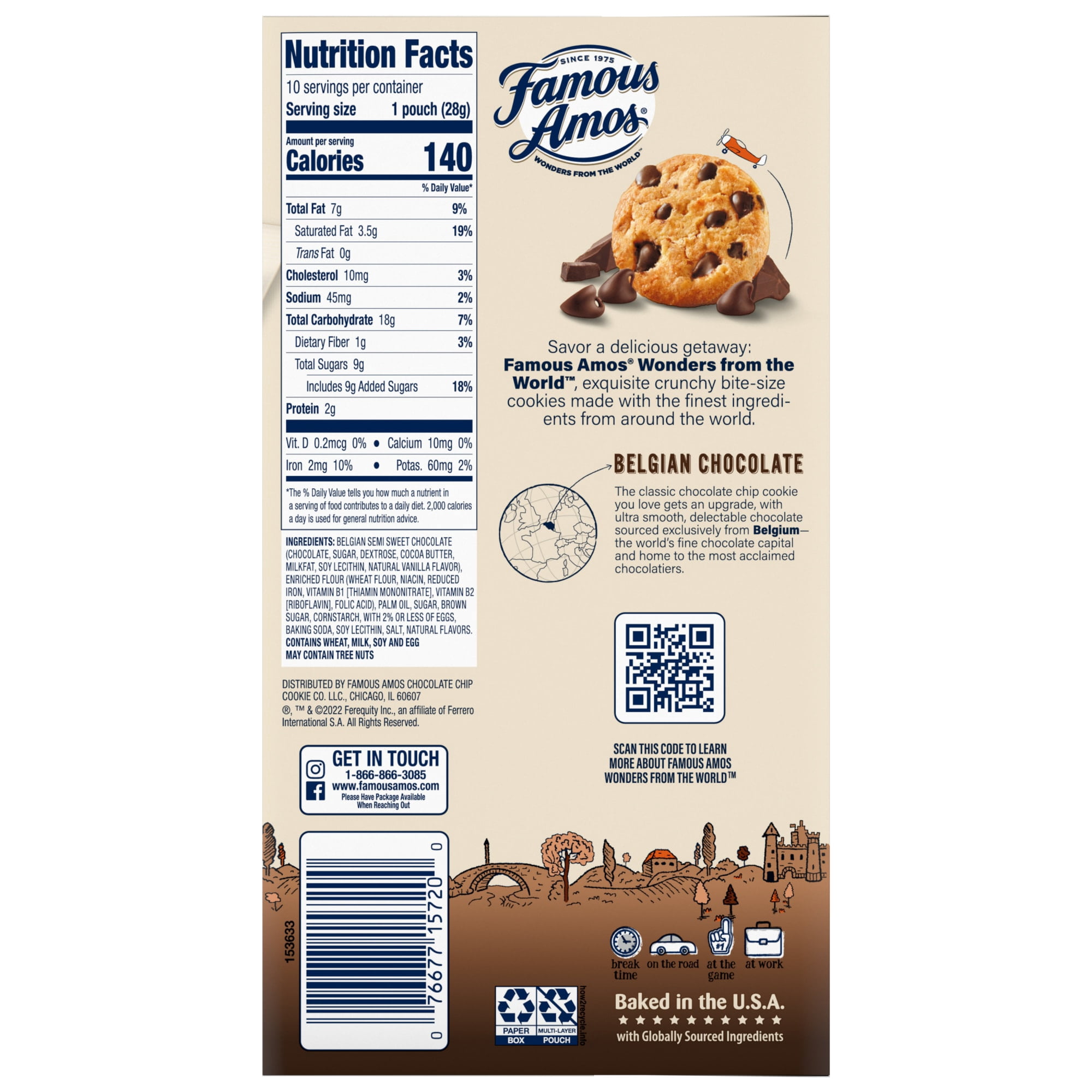 Famous Amos Belgian Chocolate Chip Cookies Multipack, 10 oz (10 Count)