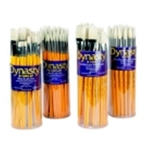 Dynasty B-1450F Cylinder Interlocked Flat White Bristle Easel Brush Set - Assorted Size, Natural, Set - 36