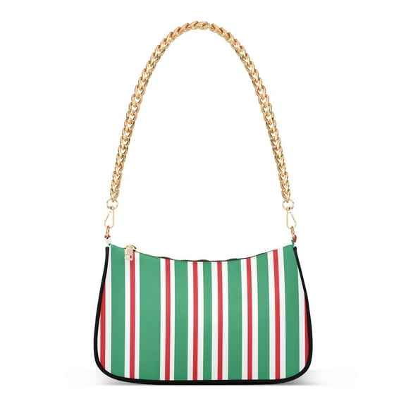 Ryvnso Green Red Stripe Womens Chain Shoulder Bag Tote Handbags Clutch Hobo Purse with Zipper for Travel