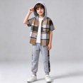 thumbnail image 5 of BLVB Boys Clothes Sets Plaid Short Sleeve Hooded Button Shirt and Jogger Pants for Toddler Kids Fall Outfits(Khaki AA1,6-7Years), 5 of 9