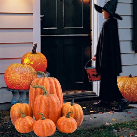 7PCS Fake Pumpkins White Orange, Fall Artificial Pumpkins for Decoration Different Sizes, Halloween Thanksgiving Autumn Harvest DIY Foam Pumpkin Indoor Outdoor Home Decor