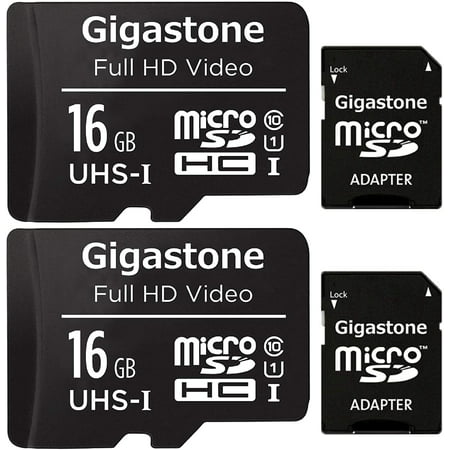 Gigastone 16GB Micro SD Card, FHD Video UHS-I U1 Class 10, for Surveillance, Security, Action Cameras, Drone, Dash Cams, 2 Pack (2x16GB)