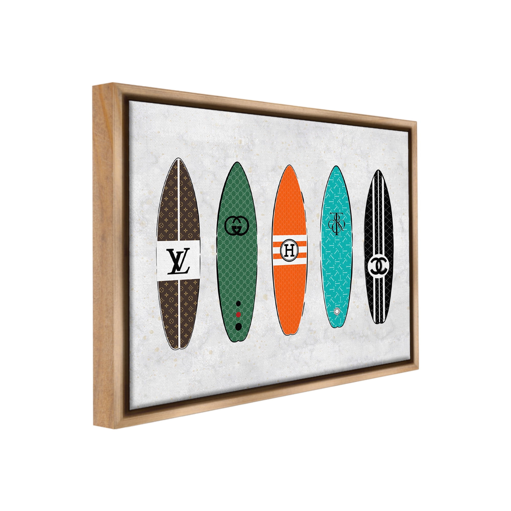 Stupell Industries Nautical Glam Surfboards Beauty & Fashion Painting Brown Floater Framed Canvas Art Print Wall Art, 31 x 25
