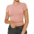 thumbnail image 2 of Elippeo Womens Summer Fitted Crop Tops Solid Color Short Sleeve Blouse Crewneck Streetwear T-shirt, 2 of 7