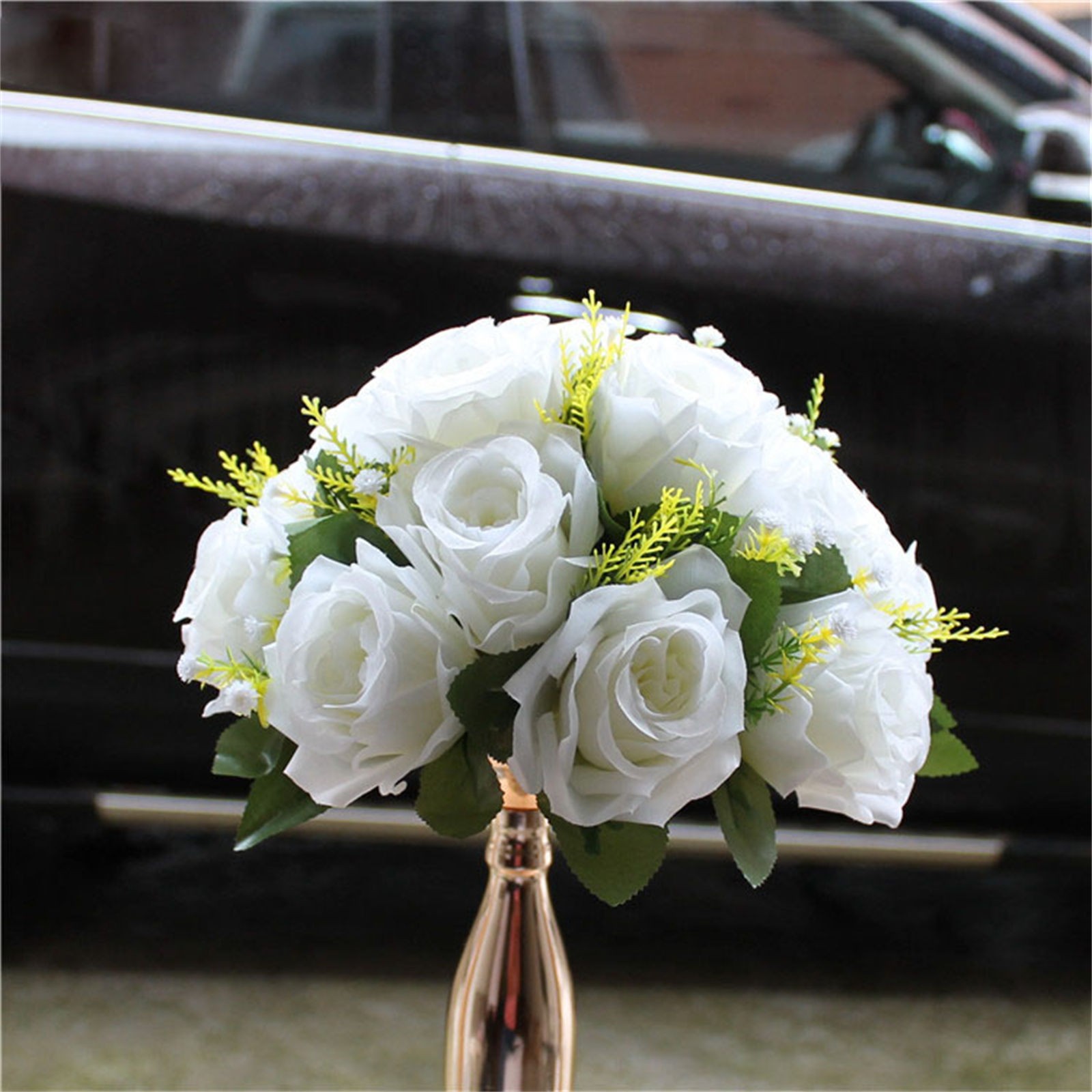 2-Pack Milk White Simulation Silk Flower Ball – Miyuadkai Road Flower Main Table Decoration for Wedding Car Staircase, Wedding Supplies Props, Faux Floral Balls