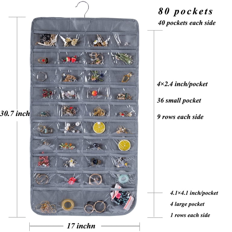 BEVTEE Hanging Jewelry Organizer, 80 Pockets, 2-Pack Gray photo 3