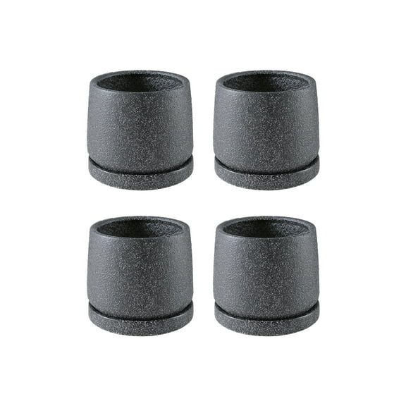 Tapered Matte Black Ceramic Planter 3.2" x 3.2" x 4.2" with Matching Saucer, Pack of 4