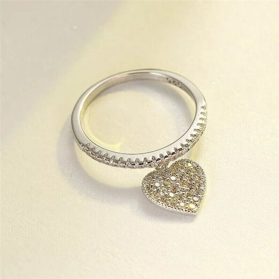 Women's Dangle Heart Charm Engagement Ring For Velantine Gift 1.9 Ct Diamond 14K White Gold Over