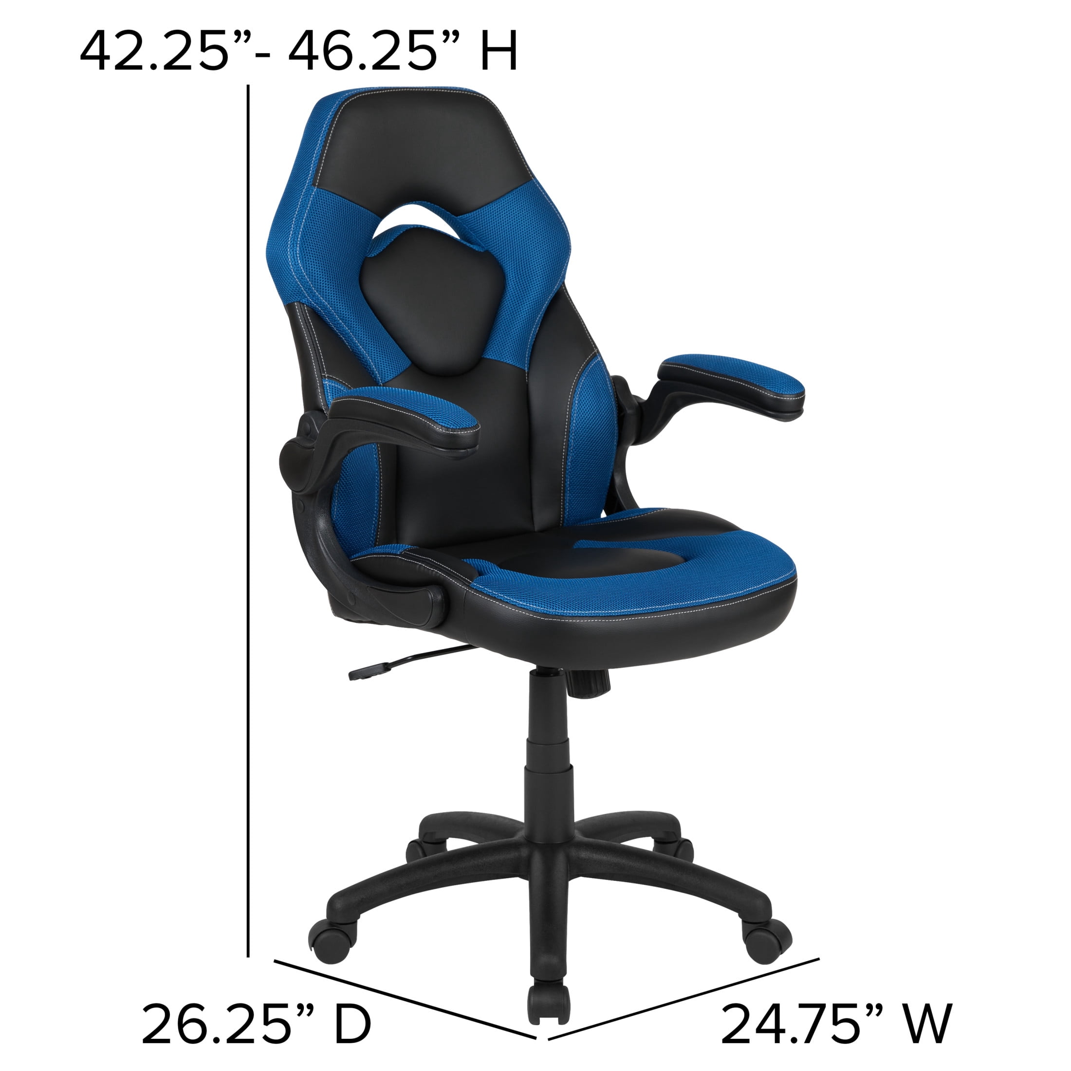 Emma + Oliver Gaming Racing PC Chair with Flip-up Arms, Blue/Black LeatherSoft