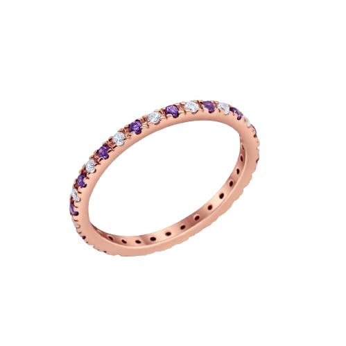 HeartsAndYou 1ct Natural Amethyst & Diamond Alternate Eternity Band 100% 14k SOLID Rose Gold