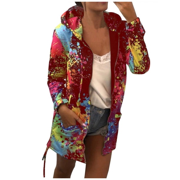 Abrigo con estampado de teñido de corbata para mujer a la moda, prendas de vestir, sudadera, chaqueta con capucha, abrigo, Tops Pompotops gfhjh12361