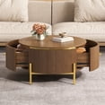 thumbnail image 3 of Harper & Bright Designs Modern Round Coffee Table with 2 large Storage Drawers, Wood Fluted Center Table with Metal Legs, Brown 31.5", 3 of 11