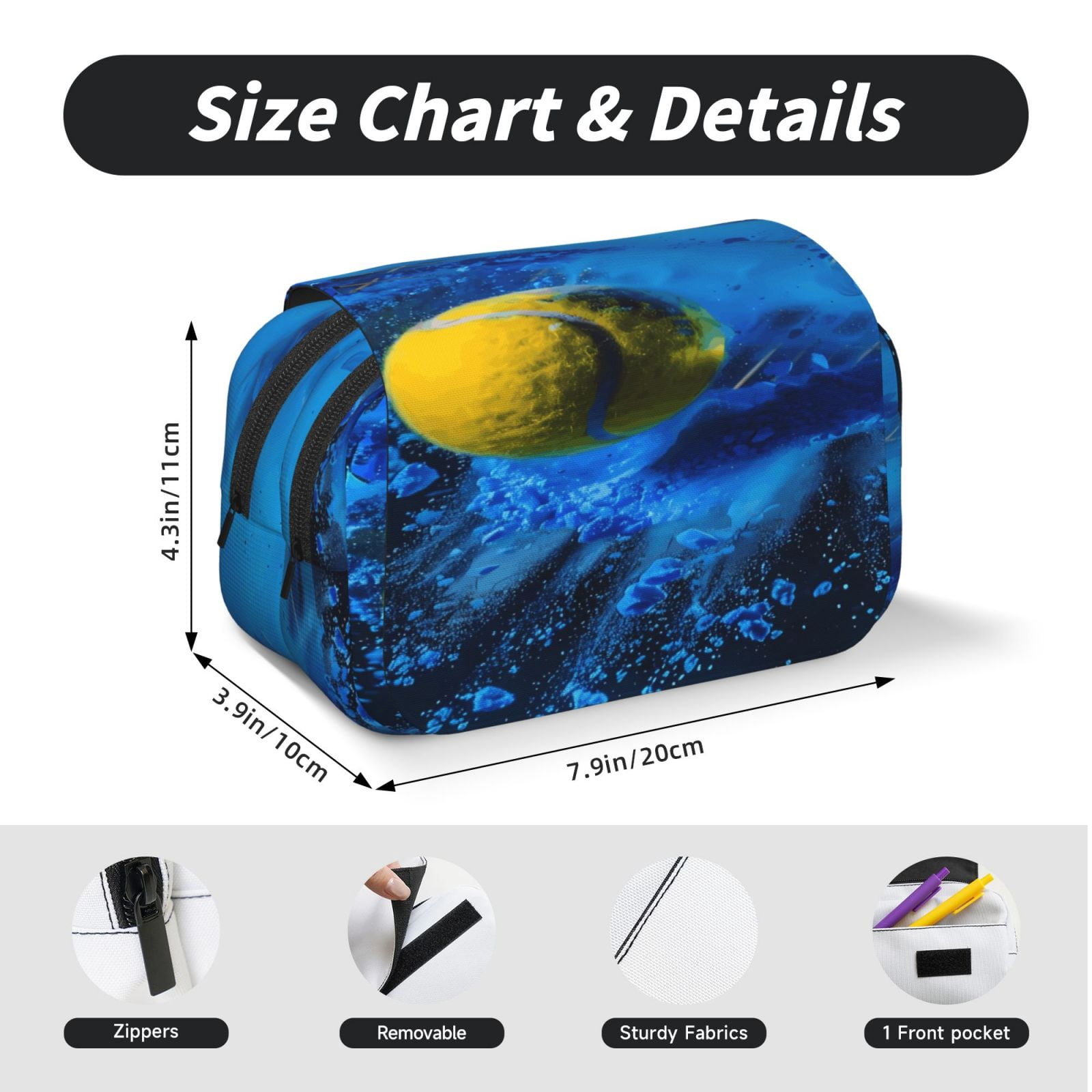 Rateoe Sports Tennis Ball Pattern Double Clamshell Pen Case, Storage Organizer with Two Zipper Compartments– Holds Up to 50 Pencils & Pens