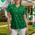 thumbnail image 5 of felwors St Patricks Day Shirt Women Shamrocks Printed V Neck Short Sleeve Nursing Uniform Scrubs Shirts with Pockets (Green, XL), 5 of 7