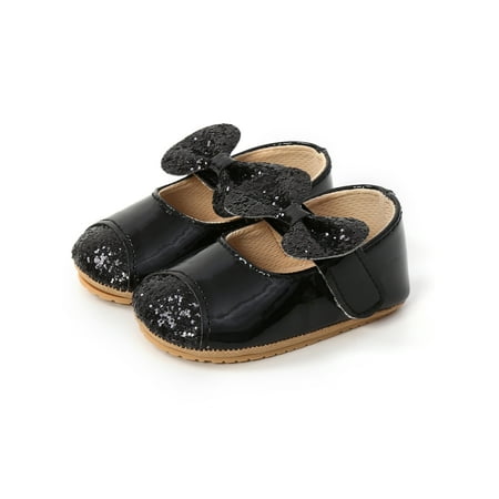 

Rotosw Infant Sandals Glitter Dress Sandal Bow Princess Shoes Cute Rubber Soft Sole Loafers Birthday Lightweight First Walking Shoe Black 4C