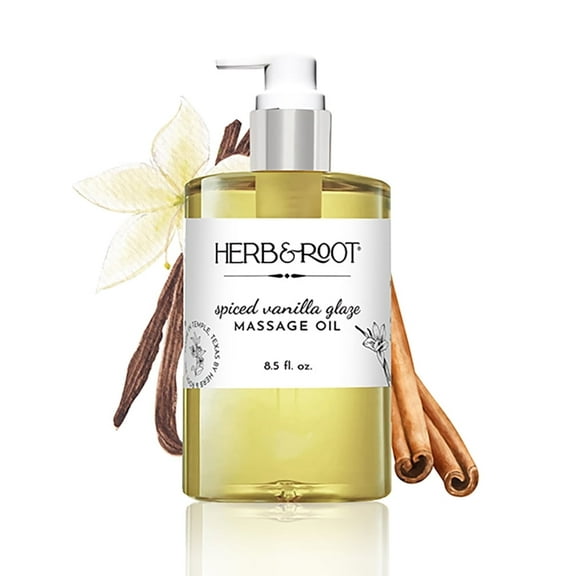 Spiced Vanilla Massage Oil for Couples, Premium, Non-sticky, Non-greasy, Edible, Vanilla and Cinnamon, Herb & Root, 8.5 oz.
