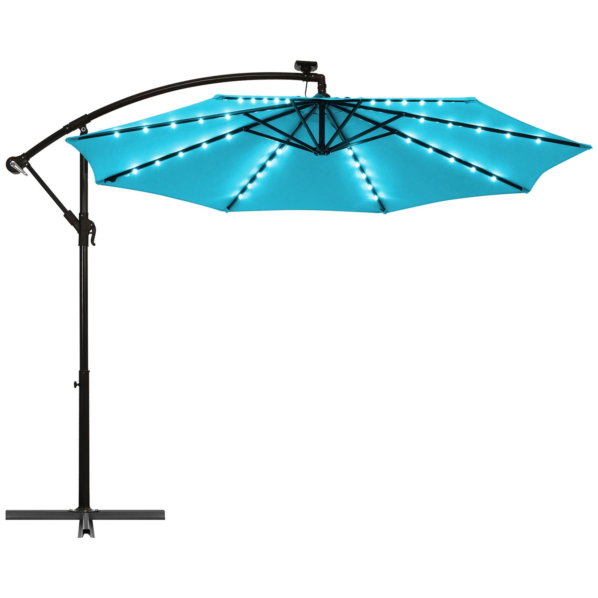 Gymax 10ft Solar Patio Umbrella Outdoor Offset Hanging Umbrella w/ 40 LED Lights Turquoise