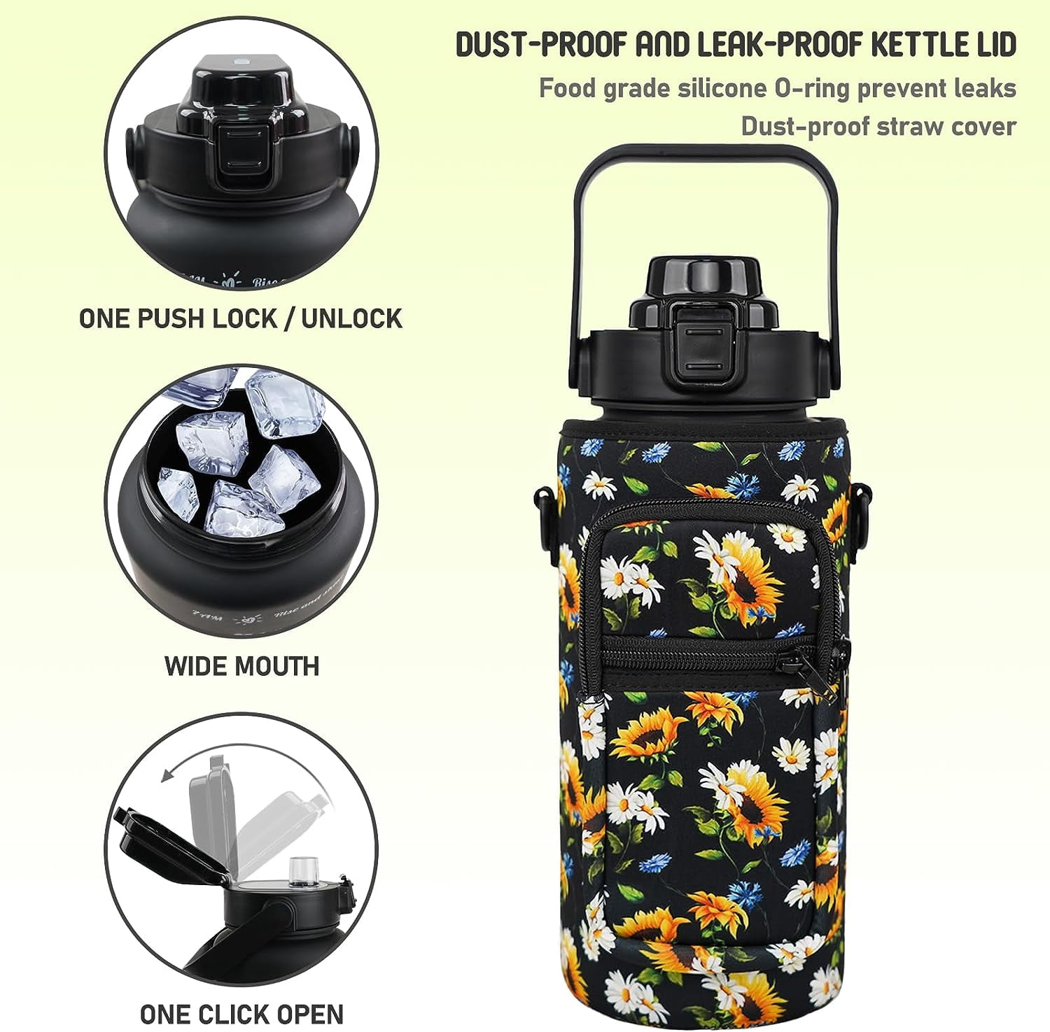 Half Gallon Water Bottle with Sleeve BPA Free 64 oz Water Jug with Straw and Time Marker, Motivational Gym Workout Pregnancy Water Bottles Gifts for Women