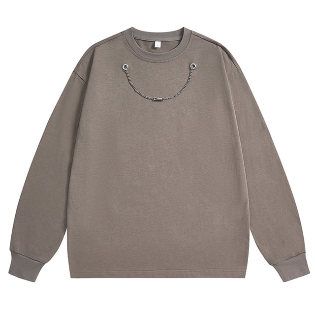 pstuiky camisas de manga larga para hombre, Camiseta de manga larga con cuello redondo y cadena de color liso para hombre. Blusa de manga larga con cuello redondo. top de hombre m
