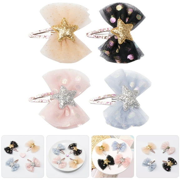 NIAIZEK Charming Mesh Veil Bow Hair Clips, Metal and Sequin Design, 4Pcs