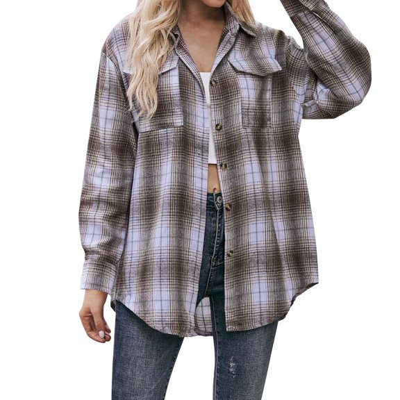 Vedolay Shirts for Women Dressy Casual Basic Long Sleeve Button Down Shirts Office Work Blouse Coffee,2XL