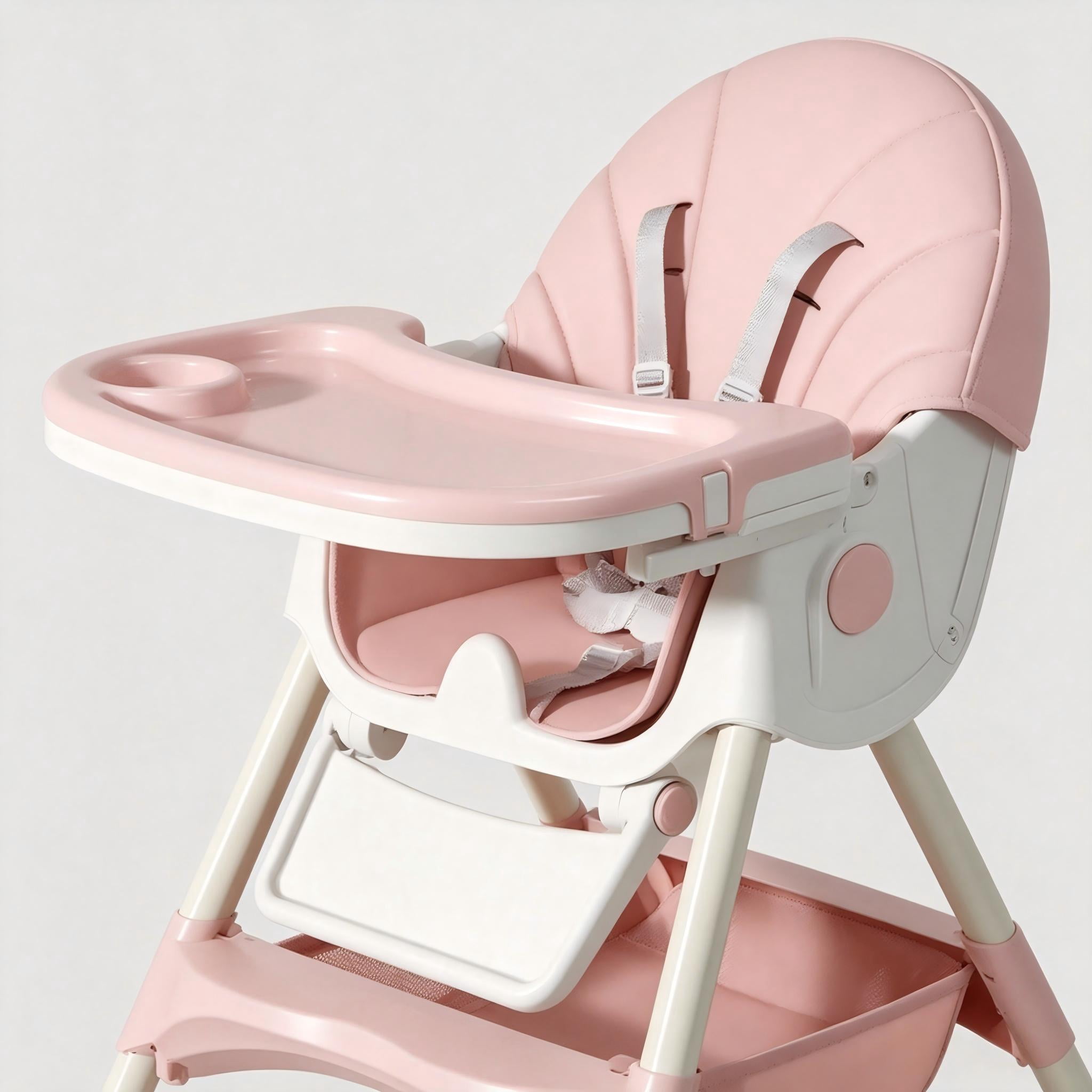 Cochildor 6 in 1 Foldable High Chair, Convertible High Chair for Baby&Toddler, with 5 Point Harness, Pink