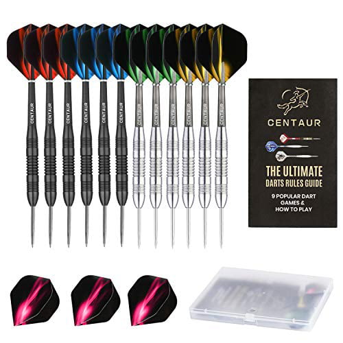 12 Pack Steel Tip Darts Professional 22 Grams Metal Dart Set with 4 Colors