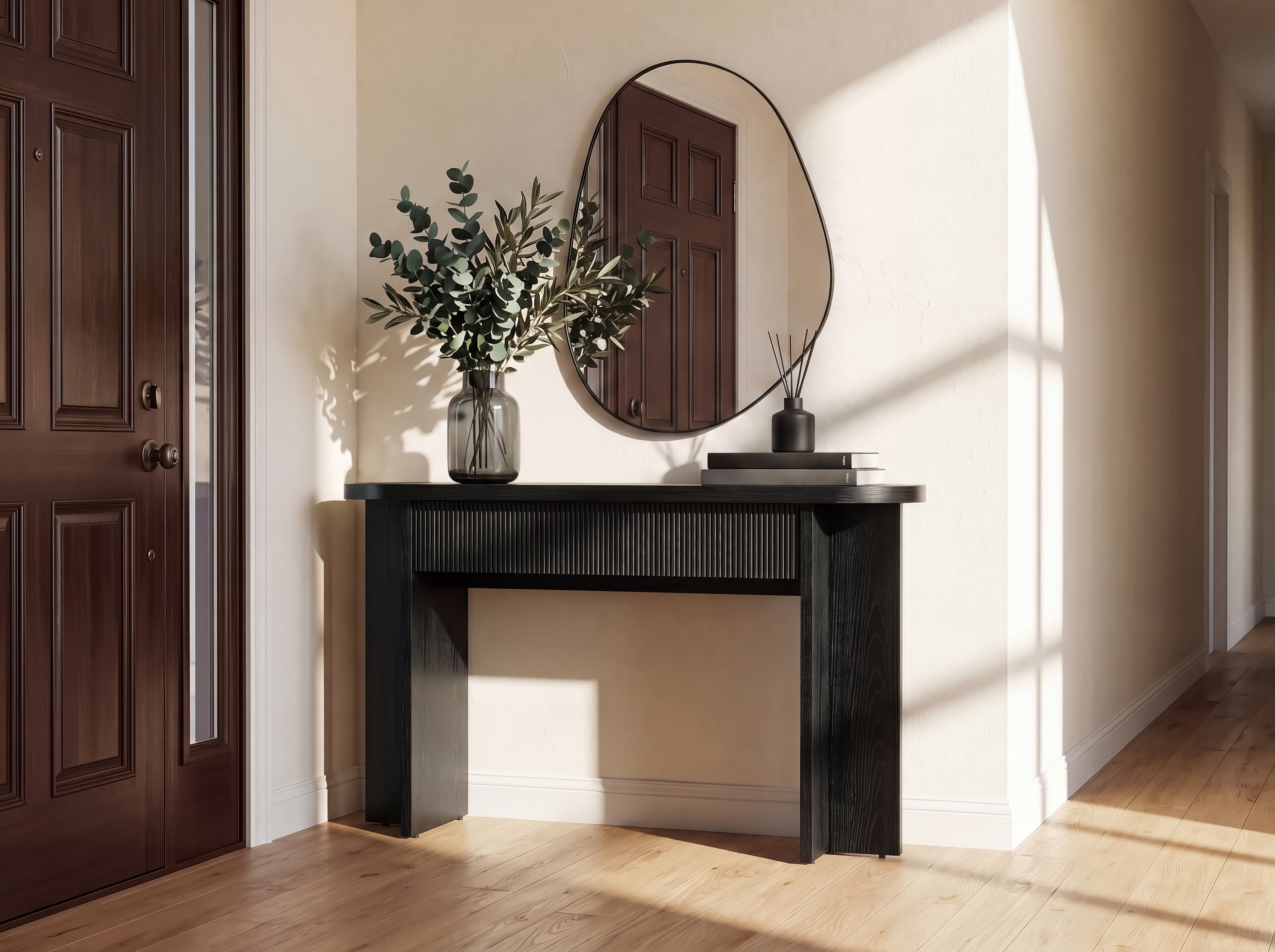 Mintazer 55" Fluted Console Table with 2 Drawers, Modern Entryway Tables with Storage, Sofa Table for Entryway Hallway Living Room, Black