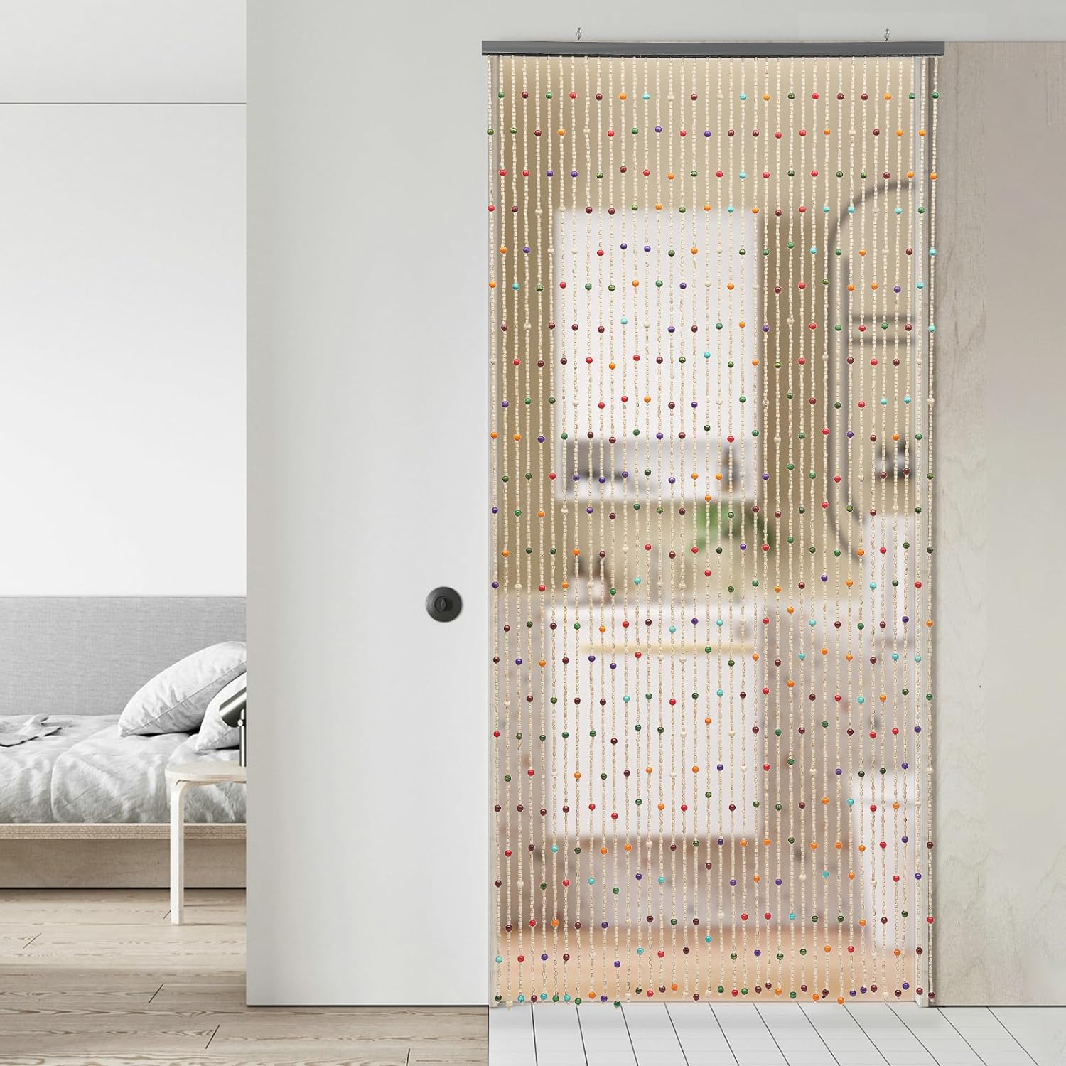 Wood Beaded Curtain 38 Line Wave Dense Fringe Beaded Door 35.43 * 74.89 in Natural Wooden Door Beaded Curtain Front Door Decor Curtain for Living Rooms, Windows, Doorways, Bedrooms