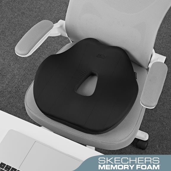 Skechers Car Seat Cushion, Memory Foam Seat Cushion, Ergonomic Support Cushion for Car Seat, Pressure Relief Driving Cushion, Non-Slip Breathable Cushion for Car Office Home, Black