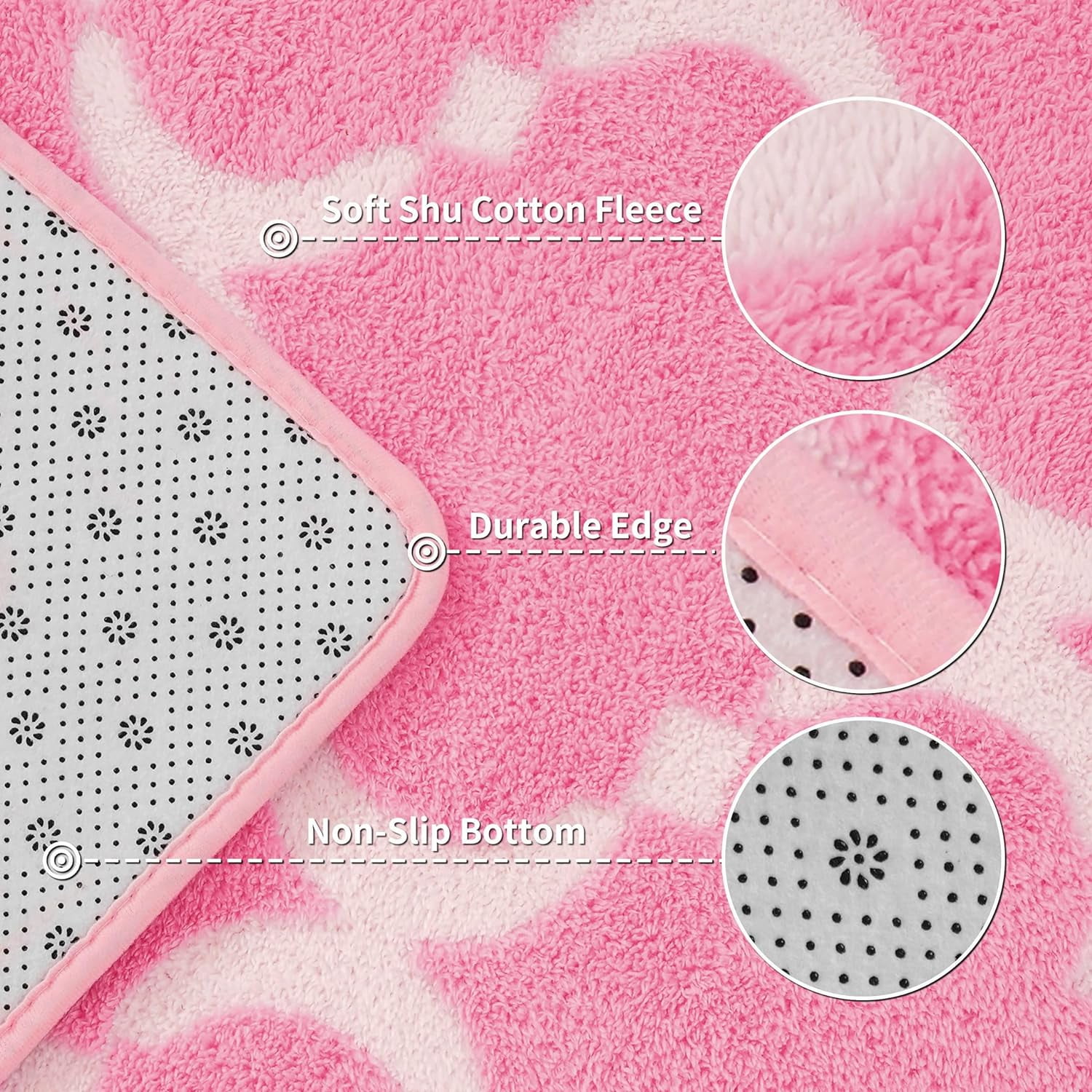 TWINNIS 5'x8' Area Rug Geometric Non Slip Fluffy Carpet,Soft Plush Polyester Rug for Living Room Bedroom,Pink White